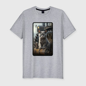 Мужская футболка хлопок Slim с принтом Челябинск котик в Екатеринбурге, 92% хлопок, 8% лайкра | приталенный силуэт, круглый вырез ворота, длина до линии бедра, короткий рукав | Тематика изображения на принте: 