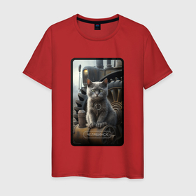 Мужская футболка хлопок с принтом Челябинск котик в Белгороде, 100% хлопок | прямой крой, круглый вырез горловины, длина до линии бедер, слегка спущенное плечо. | Тематика изображения на принте: 