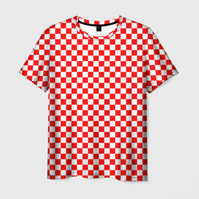 Мужская футболка 3D с принтом Красные и белые квадраты в Новосибирске, 100% полиэфир | прямой крой, круглый вырез горловины, длина до линии бедер | Тематика изображения на принте: 