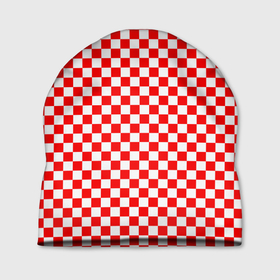 Шапка 3D с принтом Красные и белые квадраты в Новосибирске, 100% полиэстер | универсальный размер, печать по всей поверхности изделия | 