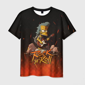Мужская футболка 3D с принтом Rock n roll fire Simpsons в Белгороде, 100% полиэфир | прямой крой, круглый вырез горловины, длина до линии бедер | Тематика изображения на принте: 