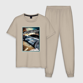 Мужская пижама хлопок с принтом NFS most wanted art в Новосибирске, 100% хлопок | брюки и футболка прямого кроя, без карманов, на брюках мягкая резинка на поясе и по низу штанин
 | 