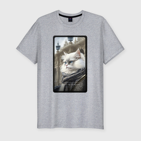 Мужская футболка хлопок Slim с принтом Санкт Петербург котик в Новосибирске, 92% хлопок, 8% лайкра | приталенный силуэт, круглый вырез ворота, длина до линии бедра, короткий рукав | 