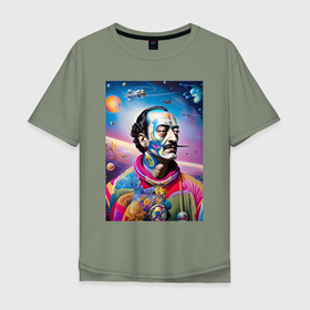 Мужская футболка хлопок Oversize с принтом Salvador Dali in space   neural network в Петрозаводске, 100% хлопок | свободный крой, круглый ворот, “спинка” длиннее передней части | 