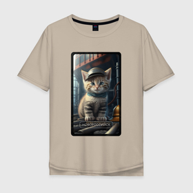 Мужская футболка хлопок Oversize с принтом Новороссийск котик в Кировске, 100% хлопок | свободный крой, круглый ворот, “спинка” длиннее передней части | 