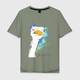 Мужская футболка хлопок Oversize с принтом Злобный страус: soon , 100% хлопок | свободный крой, круглый ворот, “спинка” длиннее передней части | 