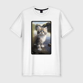 Мужская футболка хлопок Slim с принтом Ростов на Дону котик в Курске, 92% хлопок, 8% лайкра | приталенный силуэт, круглый вырез ворота, длина до линии бедра, короткий рукав | 