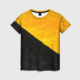 Женская футболка 3D с принтом Желто черные масляные краски в Петрозаводске, 100% полиэфир ( синтетическое хлопкоподобное полотно) | прямой крой, круглый вырез горловины, длина до линии бедер | 