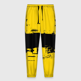 Мужские брюки 3D с принтом Черно желтая полоса Cyberpunk 2077 в Санкт-Петербурге, 100% полиэстер | манжеты по низу, эластичный пояс регулируется шнурком, по бокам два кармана без застежек, внутренняя часть кармана из мелкой сетки | 