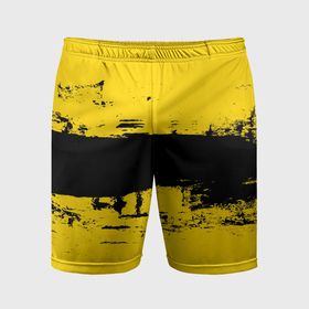Мужские шорты спортивные с принтом Черно желтая полоса Cyberpunk 2077 в Петрозаводске,  |  | 