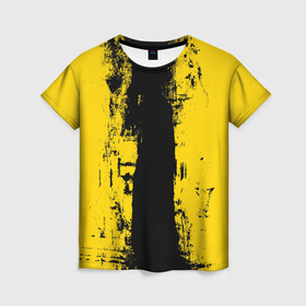 Женская футболка 3D с принтом Вертикальная черно желтая полоса Cyberpunk 2077 в Курске, 100% полиэфир ( синтетическое хлопкоподобное полотно) | прямой крой, круглый вырез горловины, длина до линии бедер | 