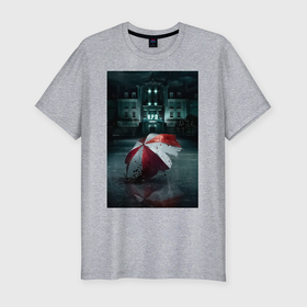 Мужская футболка хлопок Slim с принтом umbrella в Петрозаводске, 92% хлопок, 8% лайкра | приталенный силуэт, круглый вырез ворота, длина до линии бедра, короткий рукав | 
