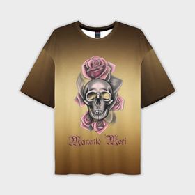 Мужская футболка oversize 3D с принтом Череп в пыльно розовых цветах ,  |  | Тематика изображения на принте: 