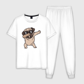 Мужская пижама хлопок с принтом Танцующий dab пес в Санкт-Петербурге, 100% хлопок | брюки и футболка прямого кроя, без карманов, на брюках мягкая резинка на поясе и по низу штанин
 | 