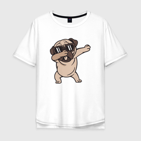 Мужская футболка хлопок Oversize с принтом Танцующий dab пес в Санкт-Петербурге, 100% хлопок | свободный крой, круглый ворот, “спинка” длиннее передней части | 