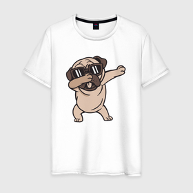 Мужская футболка хлопок с принтом Танцующий dab пес в Санкт-Петербурге, 100% хлопок | прямой крой, круглый вырез горловины, длина до линии бедер, слегка спущенное плечо. | 