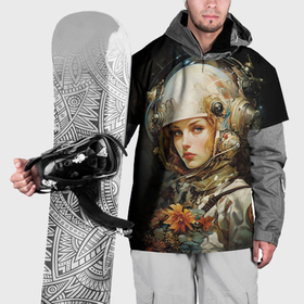 Накидка на куртку 3D с принтом Космическая красавица с цветами в Екатеринбурге, 100% полиэстер |  | 