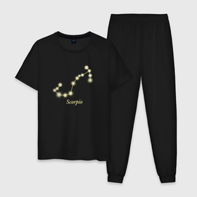 Мужская пижама хлопок с принтом Scorpio golden flower в Екатеринбурге, 100% хлопок | брюки и футболка прямого кроя, без карманов, на брюках мягкая резинка на поясе и по низу штанин
 | Тематика изображения на принте: 