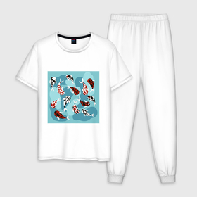 Мужская пижама хлопок с принтом Карпы Кои в Белгороде, 100% хлопок | брюки и футболка прямого кроя, без карманов, на брюках мягкая резинка на поясе и по низу штанин
 | 