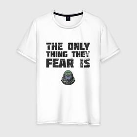 Мужская футболка хлопок с принтом The only thing they fear is you doom slayer в Тюмени, 100% хлопок | прямой крой, круглый вырез горловины, длина до линии бедер, слегка спущенное плечо. | Тематика изображения на принте: 
