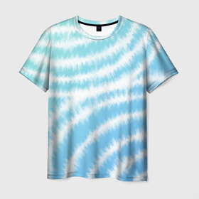Мужская футболка 3D с принтом Тай дай голубой с зеленым в Курске, 100% полиэфир | прямой крой, круглый вырез горловины, длина до линии бедер | Тематика изображения на принте: 