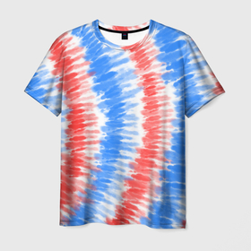 Мужская футболка 3D с принтом Тай дай красный с голубым в Екатеринбурге, 100% полиэфир | прямой крой, круглый вырез горловины, длина до линии бедер | 