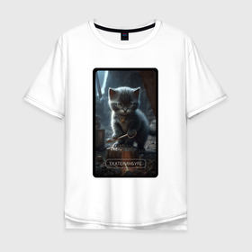 Мужская футболка хлопок Oversize с принтом Екатеринбург котик в Санкт-Петербурге, 100% хлопок | свободный крой, круглый ворот, “спинка” длиннее передней части | 