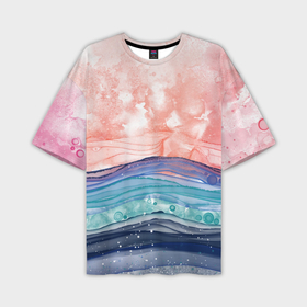 Мужская футболка oversize 3D с принтом Абстрактный пейзаж рассвет над морем ,  |  | 