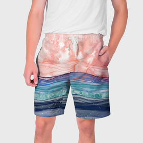 Мужские шорты 3D с принтом Абстрактный пейзаж рассвет над морем в Курске,  полиэстер 100% | прямой крой, два кармана без застежек по бокам. Мягкая трикотажная резинка на поясе, внутри которой широкие завязки. Длина чуть выше колен | 