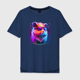 Мужская футболка хлопок Oversize с принтом Красочный хомяк в очках в Курске, 100% хлопок | свободный крой, круглый ворот, “спинка” длиннее передней части | 