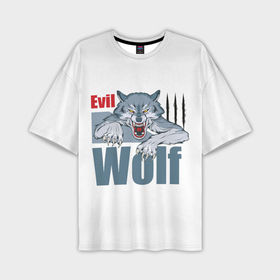 Мужская футболка oversize 3D с принтом Злой волк   оскал ,  |  | Тематика изображения на принте: 