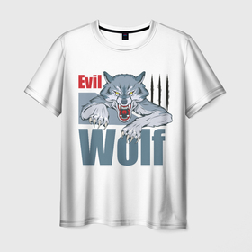 Мужская футболка 3D с принтом Злой волк   оскал в Екатеринбурге, 100% полиэфир | прямой крой, круглый вырез горловины, длина до линии бедер | Тематика изображения на принте: 