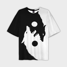 Мужская футболка oversize 3D с принтом Инь Ян волки ,  |  | 