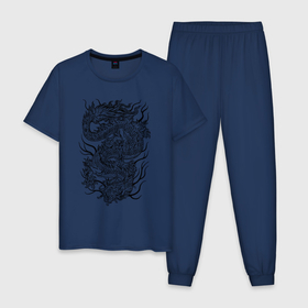 Мужская пижама хлопок с принтом Japan fire dragon в Тюмени, 100% хлопок | брюки и футболка прямого кроя, без карманов, на брюках мягкая резинка на поясе и по низу штанин
 | 