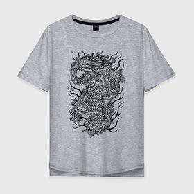 Мужская футболка хлопок Oversize с принтом Japan fire dragon в Тюмени, 100% хлопок | свободный крой, круглый ворот, “спинка” длиннее передней части | 