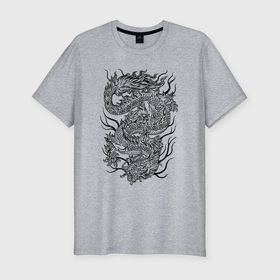 Мужская футболка хлопок Slim с принтом Japan fire dragon в Тюмени, 92% хлопок, 8% лайкра | приталенный силуэт, круглый вырез ворота, длина до линии бедра, короткий рукав | 