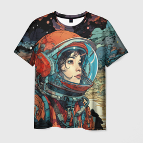 Мужская футболка 3D с принтом Космическая путешественница в Кировске, 100% полиэфир | прямой крой, круглый вырез горловины, длина до линии бедер | 