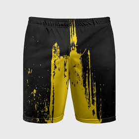 Мужские шорты спортивные с принтом Фонтан бурлящей желтой краски в Санкт-Петербурге,  |  | Тематика изображения на принте: 