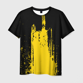 Мужская футболка 3D с принтом Фонтан бурлящей желтой краски в Санкт-Петербурге, 100% полиэфир | прямой крой, круглый вырез горловины, длина до линии бедер | 