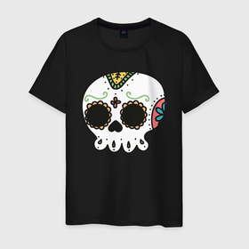 Мужская футболка хлопок с принтом Добрый мексиканский череп в Белгороде, 100% хлопок | прямой крой, круглый вырез горловины, длина до линии бедер, слегка спущенное плечо. | 