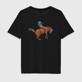 Мужская футболка хлопок Oversize с принтом Наездник и конь вместе в Санкт-Петербурге, 100% хлопок | свободный крой, круглый ворот, “спинка” длиннее передней части | 