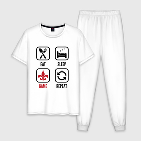 Мужская пижама хлопок с принтом Eat   sleep   Saints Row   repeat в Петрозаводске, 100% хлопок | брюки и футболка прямого кроя, без карманов, на брюках мягкая резинка на поясе и по низу штанин
 | 
