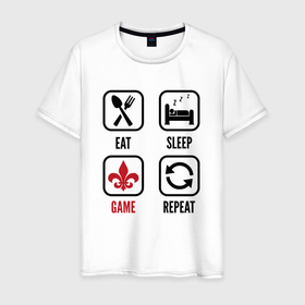 Мужская футболка хлопок с принтом Eat   sleep   Saints Row   repeat в Белгороде, 100% хлопок | прямой крой, круглый вырез горловины, длина до линии бедер, слегка спущенное плечо. | 