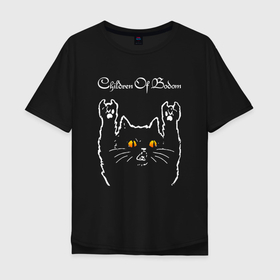 Мужская футболка хлопок Oversize с принтом Children of Bodom rock cat , 100% хлопок | свободный крой, круглый ворот, “спинка” длиннее передней части | Тематика изображения на принте: 