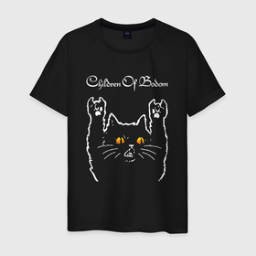 Мужская футболка хлопок с принтом Children of Bodom rock cat в Белгороде, 100% хлопок | прямой крой, круглый вырез горловины, длина до линии бедер, слегка спущенное плечо. | 