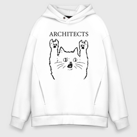 Мужское худи Oversize хлопок с принтом Architects   rock cat в Курске, френч-терри — 70% хлопок, 30% полиэстер. Мягкий теплый начес внутри —100% хлопок | боковые карманы, эластичные манжеты и нижняя кромка, капюшон на магнитной кнопке | 