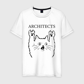 Мужская футболка хлопок с принтом Architects   rock cat в Тюмени, 100% хлопок | прямой крой, круглый вырез горловины, длина до линии бедер, слегка спущенное плечо. | Тематика изображения на принте: 