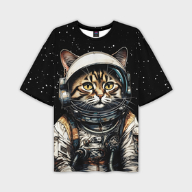 Мужская футболка oversize 3D с принтом Кот космический турист в Санкт-Петербурге,  |  | Тематика изображения на принте: 