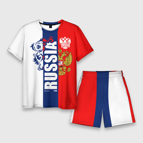 Мужской костюм с шортами 3D с принтом Russia national team: white blue red ,  |  | Тематика изображения на принте: 