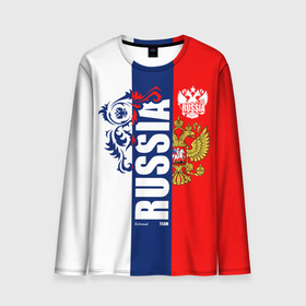 Мужской лонгслив 3D с принтом Russia national team: white blue red в Кировске, 100% полиэстер | длинные рукава, круглый вырез горловины, полуприлегающий силуэт | 